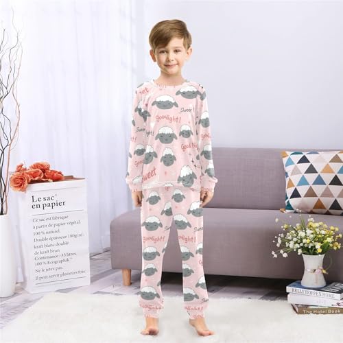 Little Lamb Sheep Pattern Soft Pajama Set for All Seasons,Breathable Pjs Long Sleeve Sleepwear,Comfy Loungewear 2 Piece Underwear Set 6T4