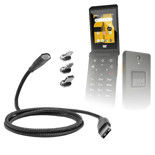 BoxWave Cable Compatible with CAT S22 Flip - MagnetoSnap PD AllCharge Cable (100W), Magnet Charging Braided USB Type-C Micro - Jet Black