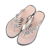 LAKEMON Vrouwen Flip-Flop Zomer Flat-Bottomed Pin-Toe Sandalen Strass Romeinse Slippers (Goud,7)