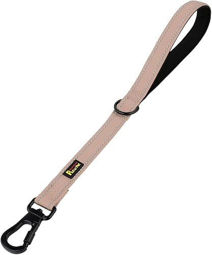 Miniatura 23 de PLUTUS PET Correa corta de 10 pulgadas para perros grandes con clip de mosquetón de bloqueo y asa acolchada (10 pulgadas, rosa) Beige,Negro