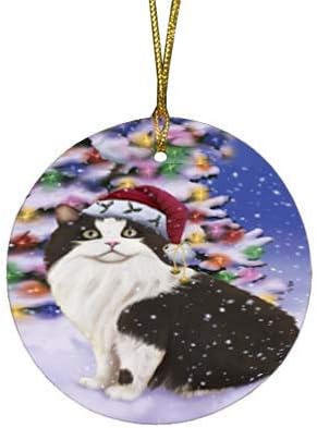 Summertime Tropical Island Beach Cymric Cat Round Flat Ornament - Pet Decorative Hanging Ornaments for Christmas X-mas Tree Decorations - 2.75" Round Flat Ceramic Christmas Ornament POR1664