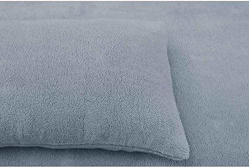wilko Grey Soft Teddy Double Duvet Set, 100% Polyester Washable Teddy Fleece Duvet Set, 200 x 200cm