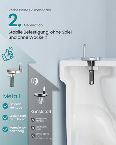 SONGMICS Toilettendeckel, O-Form, WC-Sitz mit Absenkautomatik, Griff, Toilettensitz abnehmbar, Klodeckel einfache Montage, WC-Deckel PP-Kunststoff, bis 300 kg belastbar, weiß BTL001WZ01