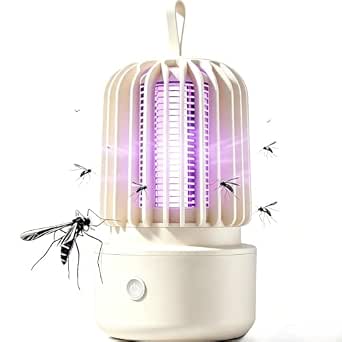 Mückenlampe mit Akku, Fliegenfalle, Tragbare Insektenvernichter Elektrisch, Mückenfalle, UV-Locklicht + Nachtlicht – 2-in-1, geeignet für Garten, Wohnzimmer und Schlafzimmer, Camping