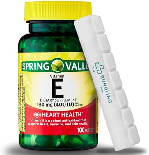 Spring Valley Vitamin E 180mg, Softgels Dietary Supplement, 100 Count 7 Day Pill Organizer Included – 1 Pack
