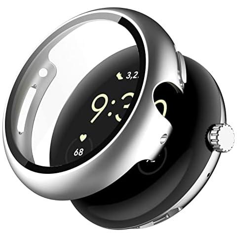 Case Compatible with Google Pixel Watch 3 41mm Pixel 2 & 1 Screen Protector, Hard PC Full Protective Face Cover (Silver, for Pixel Watch 3/2/1) Cover