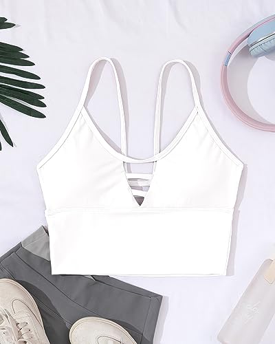 Image of AngiMelo Longline Sports Bras for Women High Support Strappy Push Up Workout Tops Built in Bra Padded Crop Yoga Tank Top