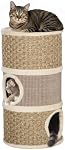 PawHut Cat Condo 3 Story Three Holes with Sisal Seaweed Scratching Cover Surface, Cat Tower for Indoor Cats, 15" x 28", Khaki and Brown