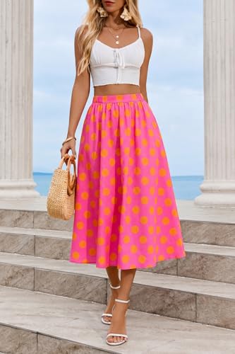 Image of Cicy Bell Womens Summer Striped Maxi Skirts A-Line Beach Vacation Outfits | Elastic Waist, Side Pockets, Flowy, Midi Length, Color Contrast, Trendy Casual