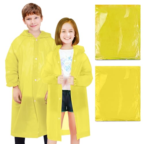 Image of BFONS 2-3 Pack Rain Ponchos for Kids, Reusable Raincoats for Boys Girls with Hood and Sleeves, Waterproof Rain Jackets