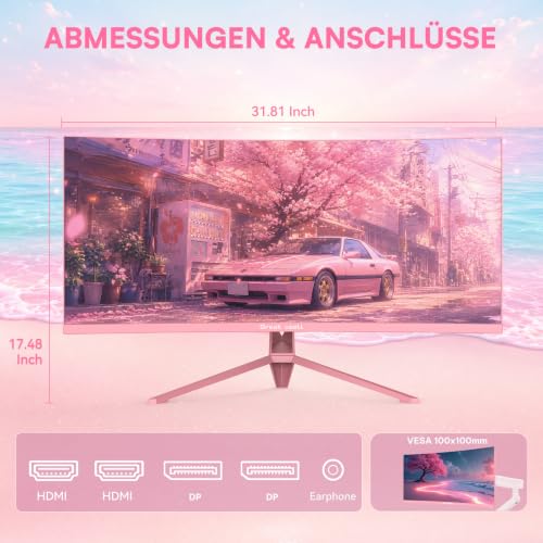 Great voell 34 Zoll Curved Gaming Monitor Pink, UWQHD, FreeSync – Ansicht 5