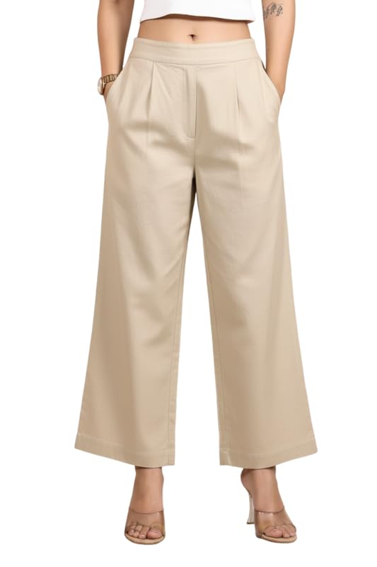 mirhanika Wide Leg Cotton Trousers for Women Straight Fit Korean Style Parallel Pants for Women Casual Office Formal Wear-picture-26