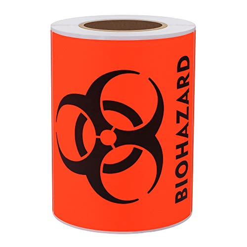 Hybsk 100 PCS Biohazard Labels Warning Sign 4 x 4 inch Fluorescent Red-Orange Hazardous Stickers for Hospital Waste Containers (Biohazard)