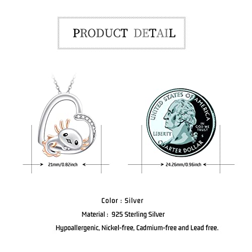 Twoowl Axolotl Necklace 925 Sterling Silver Mexican Axolotl Heart Pendant Cute Animal Jewelry Gifts Birthday Valentine's Day Christmas For Women Girls #TOP1