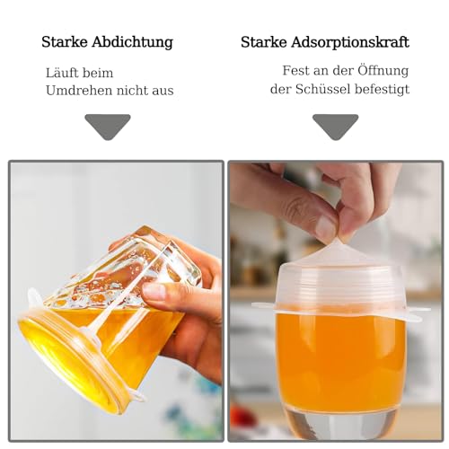 Silikondeckel, 6 Stück Silikondeckel Dehnbar, 9cm Lebensmittelaufbewahrungsabdeckungen, Joghurtbecher, Silikon Deckel Stretch für Dosen, Obst, Schüsseln, Becher, Transparent