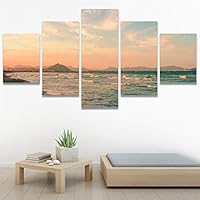 SIGNWIN 5 Panel Canvas Wall Art Beach Blue Coastal Cool Photography Relax/Calm for Home Decorations Ready to Hang - 60