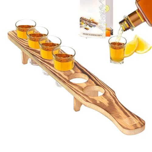 Bandeja para servir tequila, bandeja para servir tequila, estante de almacenamiento de vidrio de madera con 6 vasos, estante para tazas de vidrio, bandeja para servir vidrio de tequila para