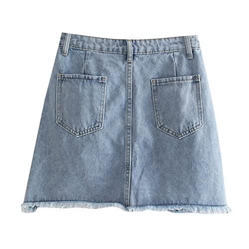 Women's Denim Skirt Women's Summer High Waist Ripped Raw Edge Denim Skirt A-line Skirt Summer2