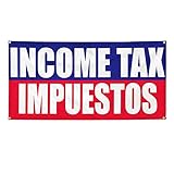 Vinyl Banner Multiple Sizes Income Tax Impuestos Refund Business Outdoor Weatherproof Industrial Yard Signs Blue 4 Grommets 12x30Inches