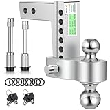 Aircraft Aluminum Adjustable Trailer Hitch for 2 Inch Receiver, Tow Dual Ball 2'' & 2-5/16'' Towing Weight 12,500 LBS, 6'' Drop/Rise, Lightweight/Anti Rust Anti Rattle, Bulletproof Lock Pin