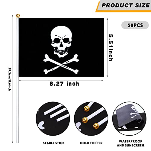 50 Pack Pirate Mini Flag, Small Pirate Stick Flag For Pirate Party Small Hand Held Jolly Roger Flags For Halloween Party Decorations Skull Flag Party Celebration Decor (Classic Style) #TOP1
