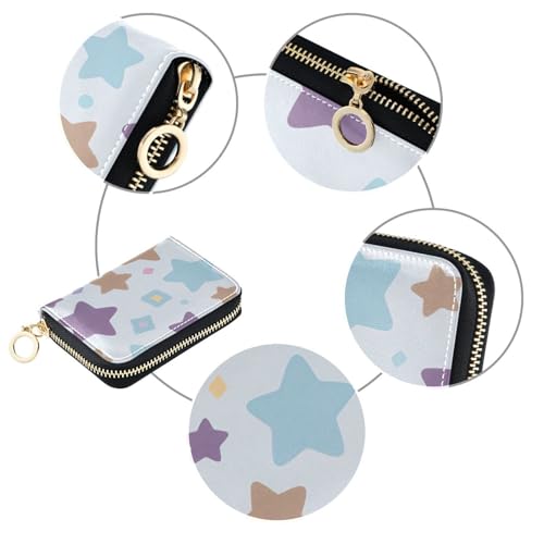 Lovely Colorful Stars leather card holder wallet for women With 2 cash slot RFID Blocking women's card cases with zipper3
