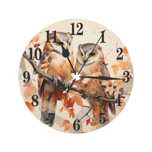 Horloge murale silencieuse de 24,9 cm avec branche aquarelle hibou horloge murale pour salon, cuisine moderne