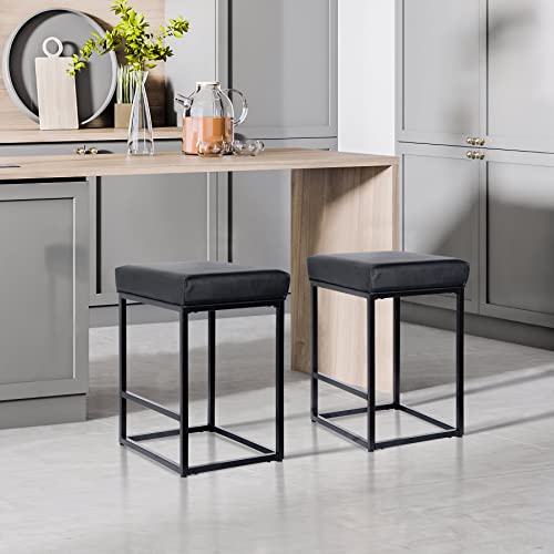 Junglea 24" Counter Height Stools Set Of 4 Backless Bar Stools With Upholstered And Metal Steel Frame For Kitchen Counter Home Bar, Black #TOP1