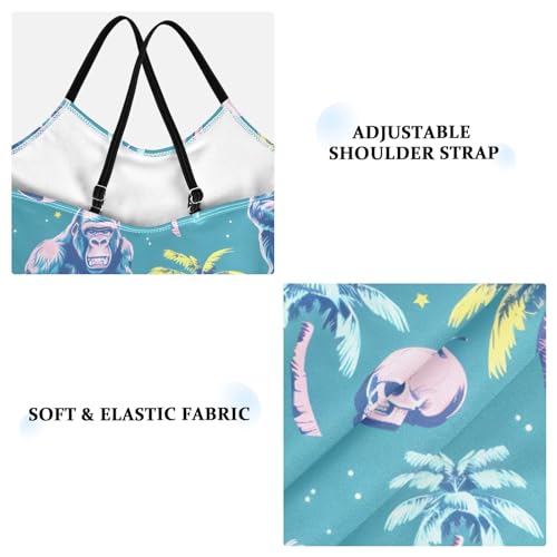 ALAZA Funny Gorilla Palm Tree Bus Girls Swimsuit Bathing Suit Beach Swimwear One Piece 3-10T3