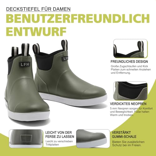 Foinledr Gummistiefel Damen Halbhoch, Wasserdicht Gefüttert Antirutsch Stiefel, Regenstiefel für Outdoor Gartenschuhe