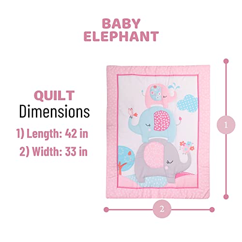 Baby Bees 4 Pieces Baby Elephant Crib Bedding Sets For Boys And Girls | Baby Bedding Set Of Crib Fitted Sheet, Quilt, Dust Ruffle & Pillow Cover For Standard Size Crib, Pink (Cbs-Baby-Elephant) #TOP3