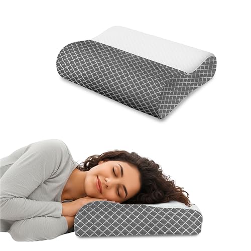 Image of Cervical Neck Pillow, Memory Foam Contour Pillow for Sleeping, Orthopedic Support for Side and Back Sleepers, Slow Rebound, Washable Cover, Black, 48 x 30 cm, Home Use Plus