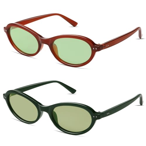 Image of VANLINKER Trendy Oval Polarized Sunglasses for Women Men Small 90s Style Retro Cat Eye Frame Narrow Sleek Design VL9847