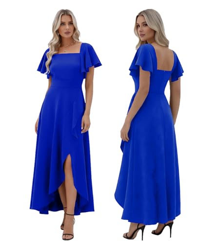 Image of LightlyKiss Women's Square Neck Backless Dress High Slit Wedding Guest Dress Formal Cocktail Party Dress