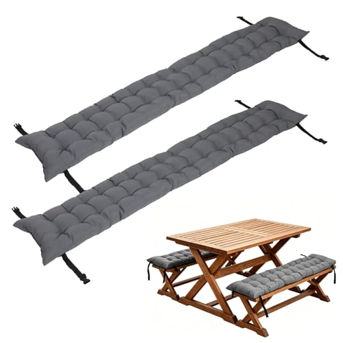 2PCS Picnic Bench Cushions 72x10x3.15in for Outdoor Picnic Table Seat 6 Waterproof Patio Furniture Cushions with Durable Straps and Buckles Tufted Fade Resistant Folding Bench Seat Mat (Dark Grey)