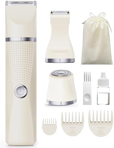 Unibono Pubic Hair Trimmer Women - Waterproof Bikini Trimmer, Rechargeable 3-in-1 Electric Razor, Personal Trimmer Groomer for Body Hair, Cordless Lady Shaver for Legs, Underarms, Face (Cream,LY)
