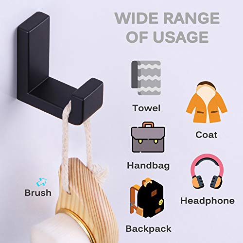 Angle Simple Robe Towel Hook Matte Black, Stainless Steel Clothing Towel Hanger, Wide Utility Hook, Hand Towel Holder For Bathroom Kitchen Office Cabinet, Modern And Farmhouse Style, Wall Mount #TOP4