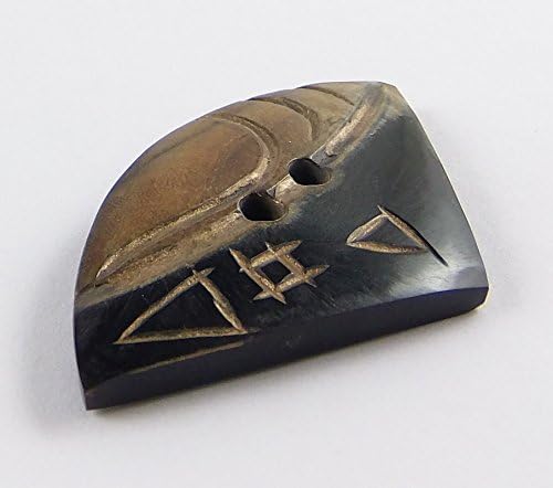 12 Packs Value Horn Buttons-Black/Beige-Aztec Shape Design - 1 pc/pk. Natural Handmade