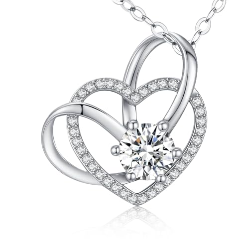 Heart Moissanite Pendant Necklaces for Women,2 Carats,925 Sterling Silver Necklace,Anniversary Present or Christmas Birthday Valentine Mothers Day Jewelry Gifts for Wife Her Girlfriend