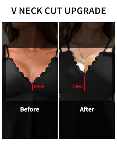 Two Piece Tankini Swimsuits for Women Scallop Trim V Neck Tankini Top with Bottom Tummy Control Bathing Suit2