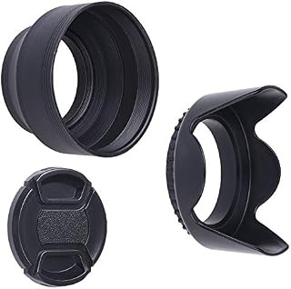 49mm Set of 2 Camera Lens Hoods and 1 Lens Cap - Rubber (Collapsible) + Tulip Flower - Sun Shade/Shield - Reduces Lens Flare and Glare - Blocks Excess Sunlight for Enhanced Photography