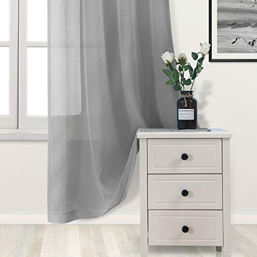 DWCN Grey Sheer Curtains for Living Room Bedroom - Faux Linen Grommet Window Voile Sheer Curtains W52 x L54 inch Length, Set of 2 Panels by DWCN - Image 2