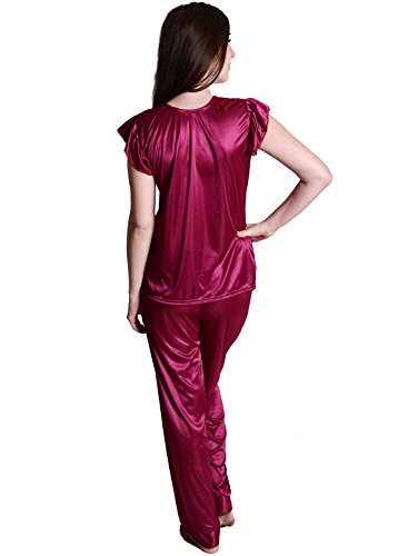 Image of Women's Soft & Smooth Satin Solid Nightwear Payjama Tikkle Night Suit Set