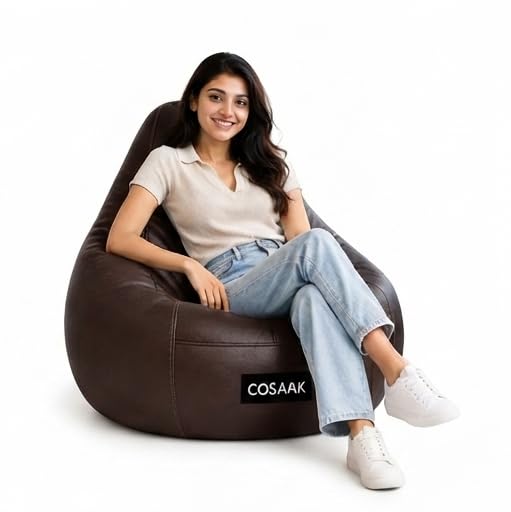 Image of XXL Teardrop Leatherette Bean Bag Chair Cover Without Beans, Livingroom, Bedroom, Garden, use for Indoor Gaming and Reading Chair, (Brown, XXL, Solid)