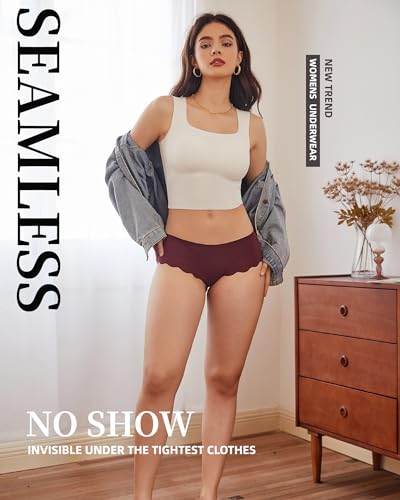 Image of FINETOO 6 pack Seamless Underwear for Women Sexy Low Rise Hipster Wave Edge No Show Bikini Panties Womens Cheeky S-XL