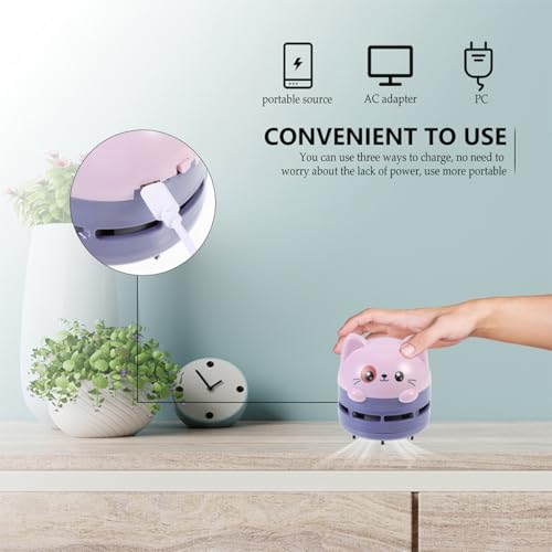 Aspiradora de escritorio portátil recargable USB morada para polvo de teclado 7