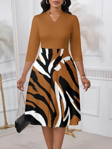 Image of PinkPatty Women's Casual A-line Midi Dresses 3 /4 Sleeve V Neck Fit and Flare Dress with Pockets
