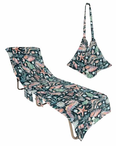 Summer Coastal Beach Lounge Chair Towel Cover, Soft Chaise Lounge Towel with Side Pockets Patio Pool Chairs Cover for Beach/Pool Sunbathing 29x85 Beach Ocean Nautical Seaside