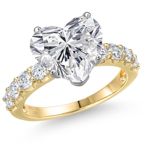 Gem Stone King 1.60-5.80 Cttw IGI Certified Lab Grown Diamond 14K Yellow and White Gold Engagement Ring For Women | D-E Color | VS1 Clarity | Wedding Anniversary Ring | Heart Shape | Center 5ct | 8