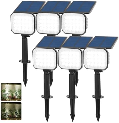 CLAONER 32 LED Solar Landscape Spotlights, Wireless Waterproof Solar Landscape Lights Outdoor Solar Powered Spot Lights For Yard Garden Driveway Porch Walkway Trees Patio Cold White 6 Pack
